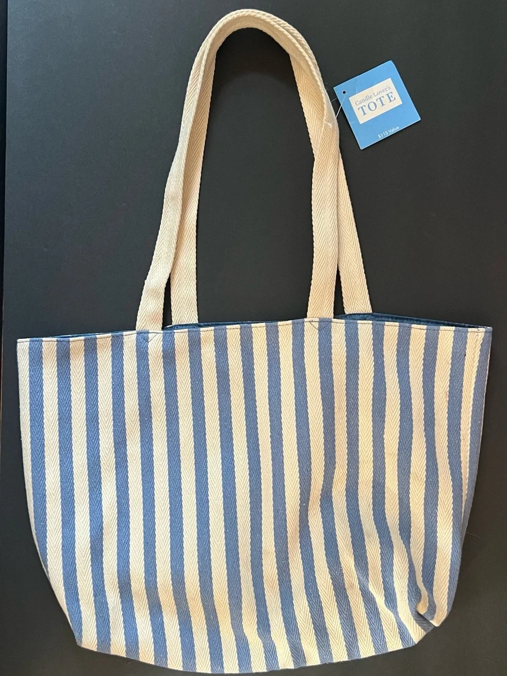 Yankee Candle Blue and Cream Striped Tote Cotton Tote